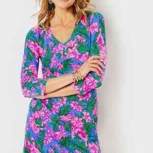 Lilly Pulitzer Pink & Blue Floral V-Neck Midi Dress